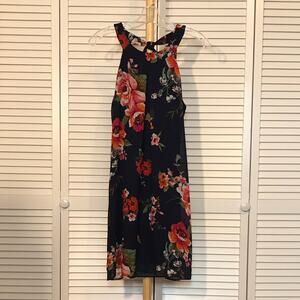 IZ Byer Floral Halter Neckline Sleeveless Lined Shift Midi Dress L